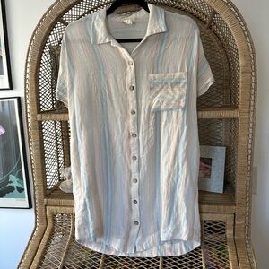 Style Rack Pastel Striped Button Down Shirt Dress